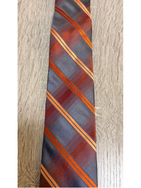 Arrow Men’s Silk Tie Gray Red Orange Stripe Classic 3.25” b9